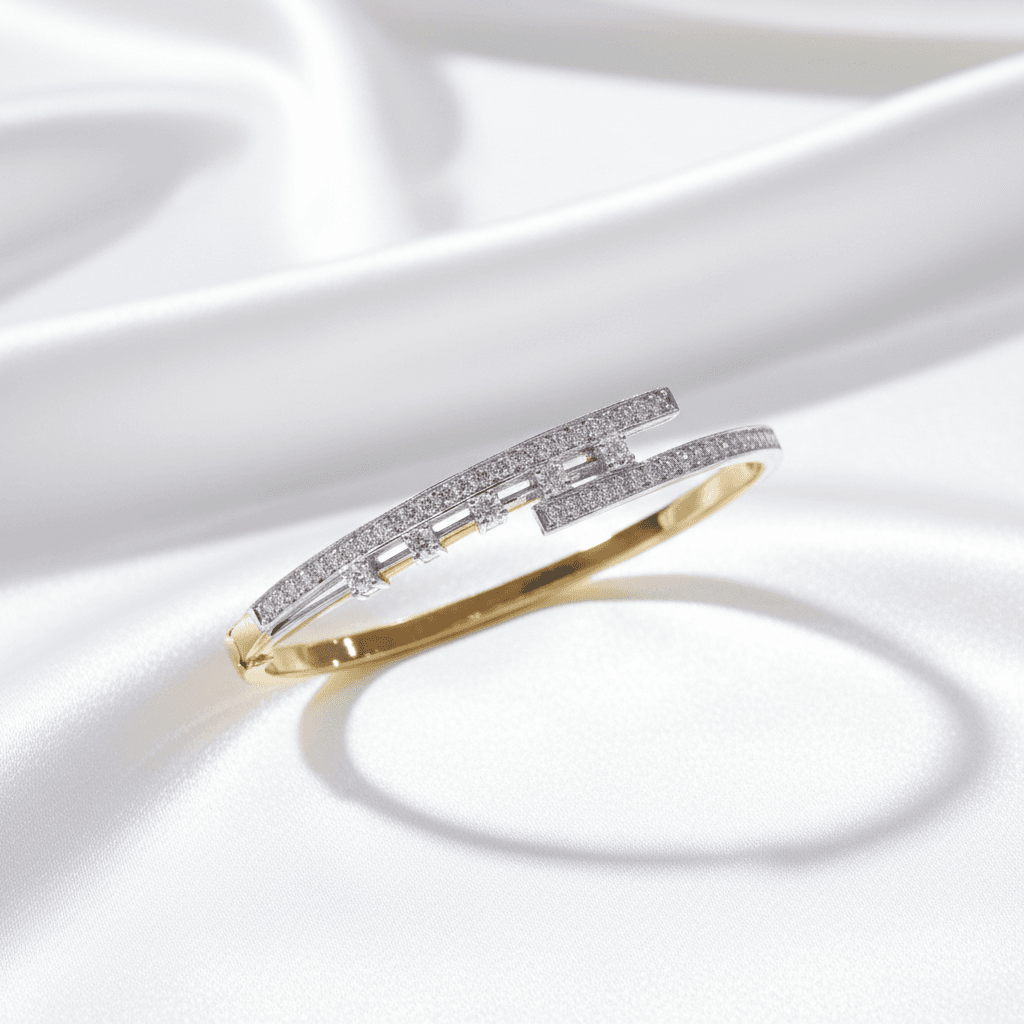 Two-Tone Geometric Diamond Bangle