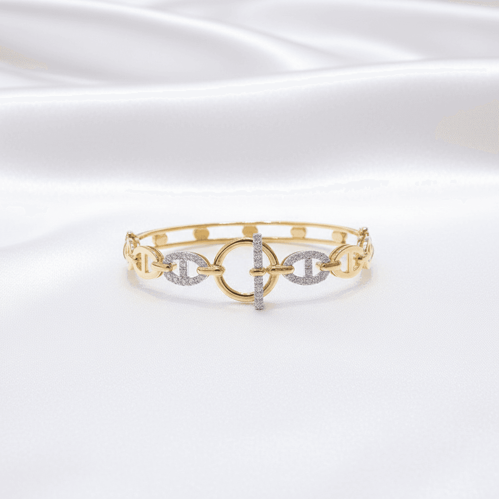 Gold Anchor Chain Diamond Toggle Bangle