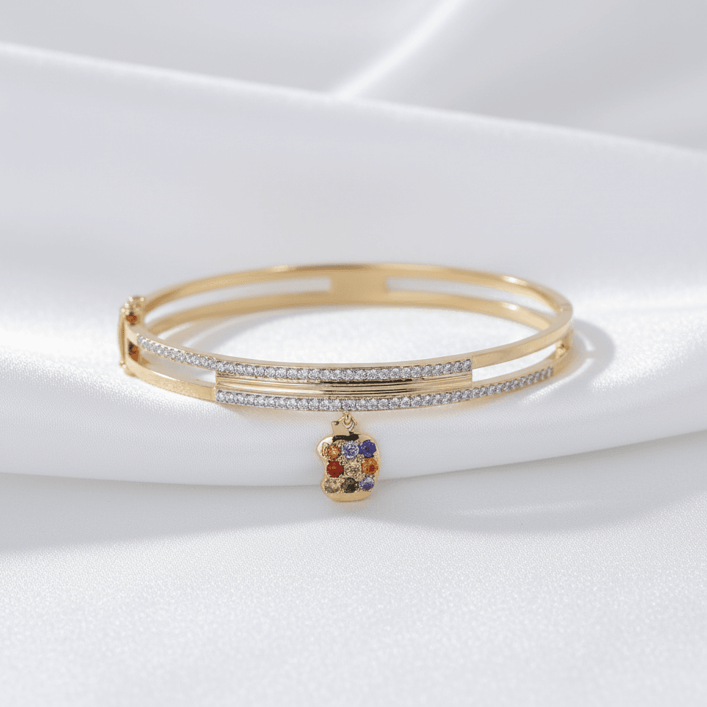 Rainbow Bear Charm Diamond Bangle