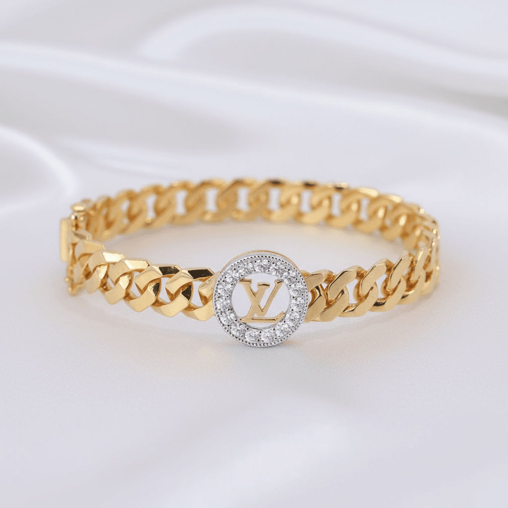Gold Cuban Link Diamond Bangle