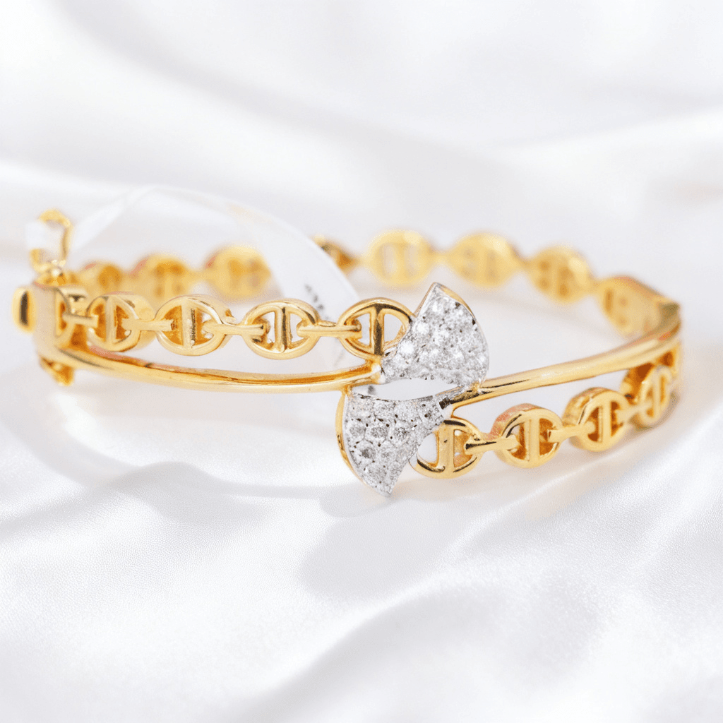 Gold Chain Link Diamond Butterfly Bangle