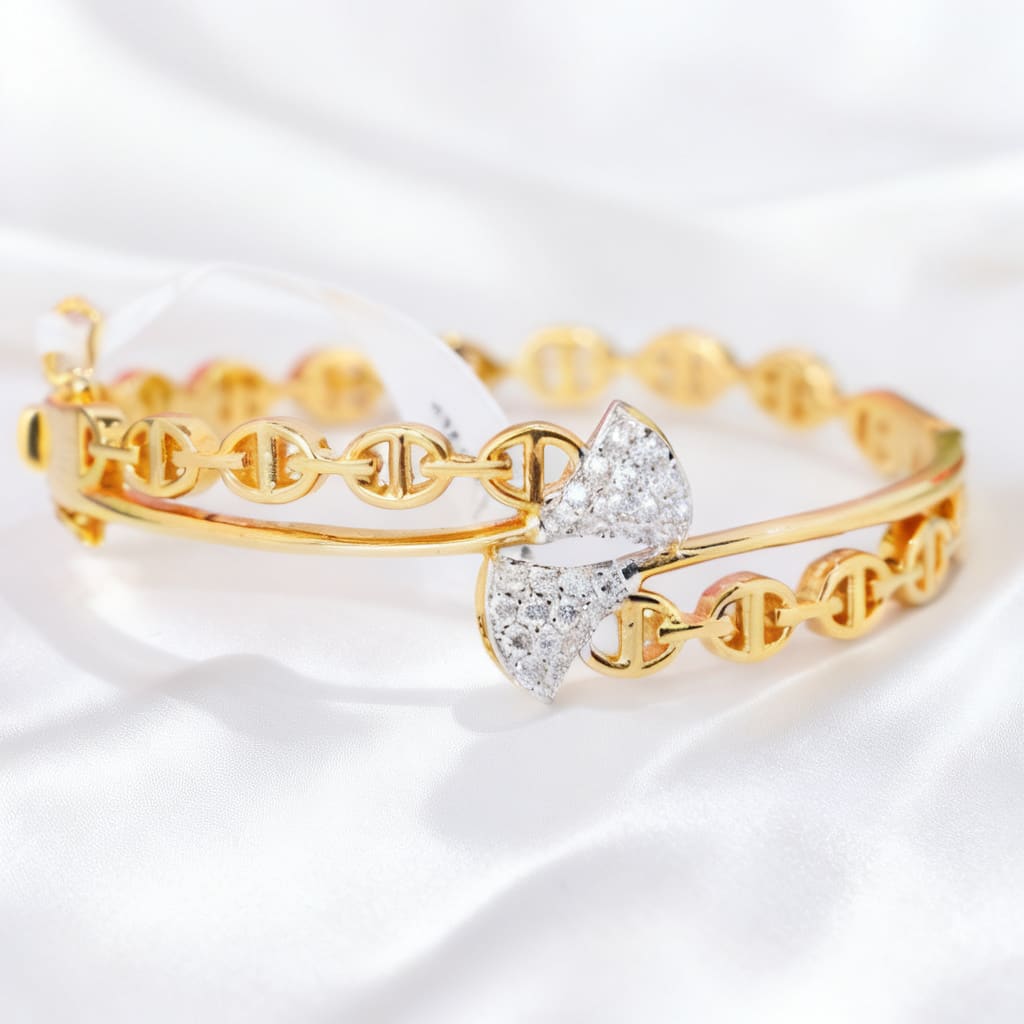 Gold Chain Link Diamond Butterfly Bangle
