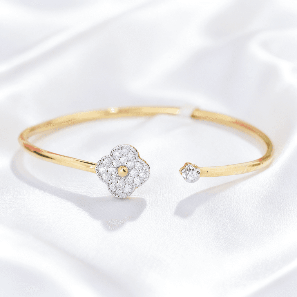 Gold Clover Diamond Open Cuff Bangle