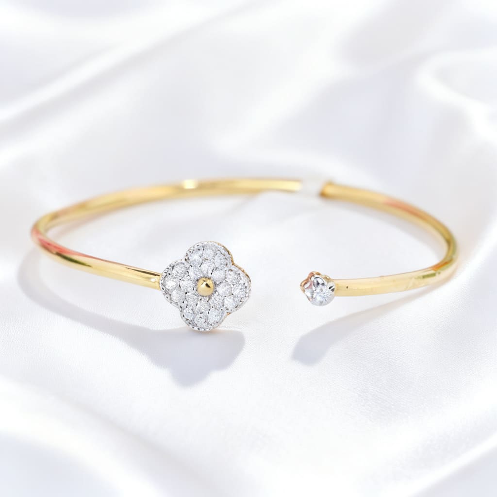 Gold Clover Diamond Open Cuff Bangle