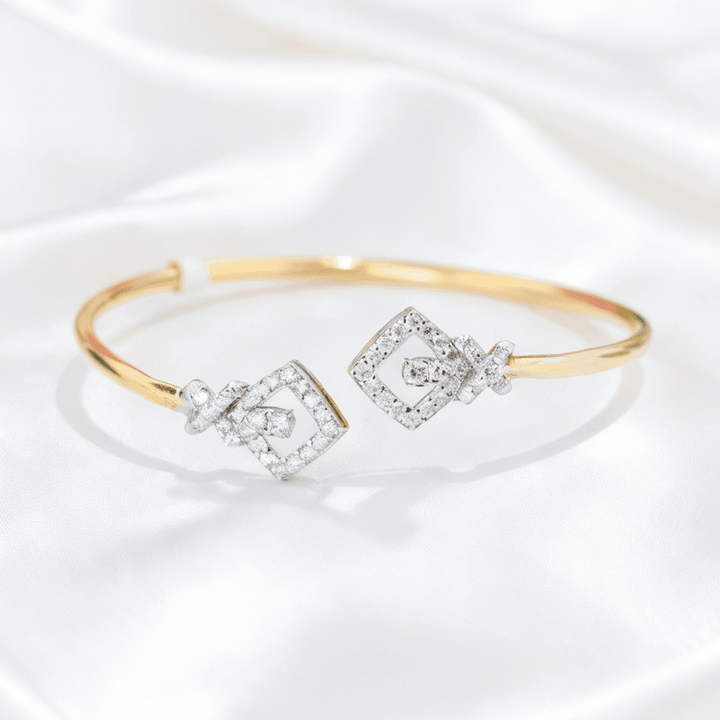 Gold Double Square Diamond Open Cuff Bangle