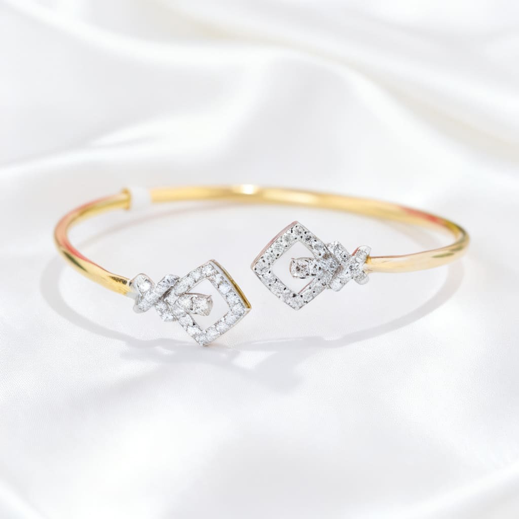 Gold Double Square Diamond Open Cuff Bangle