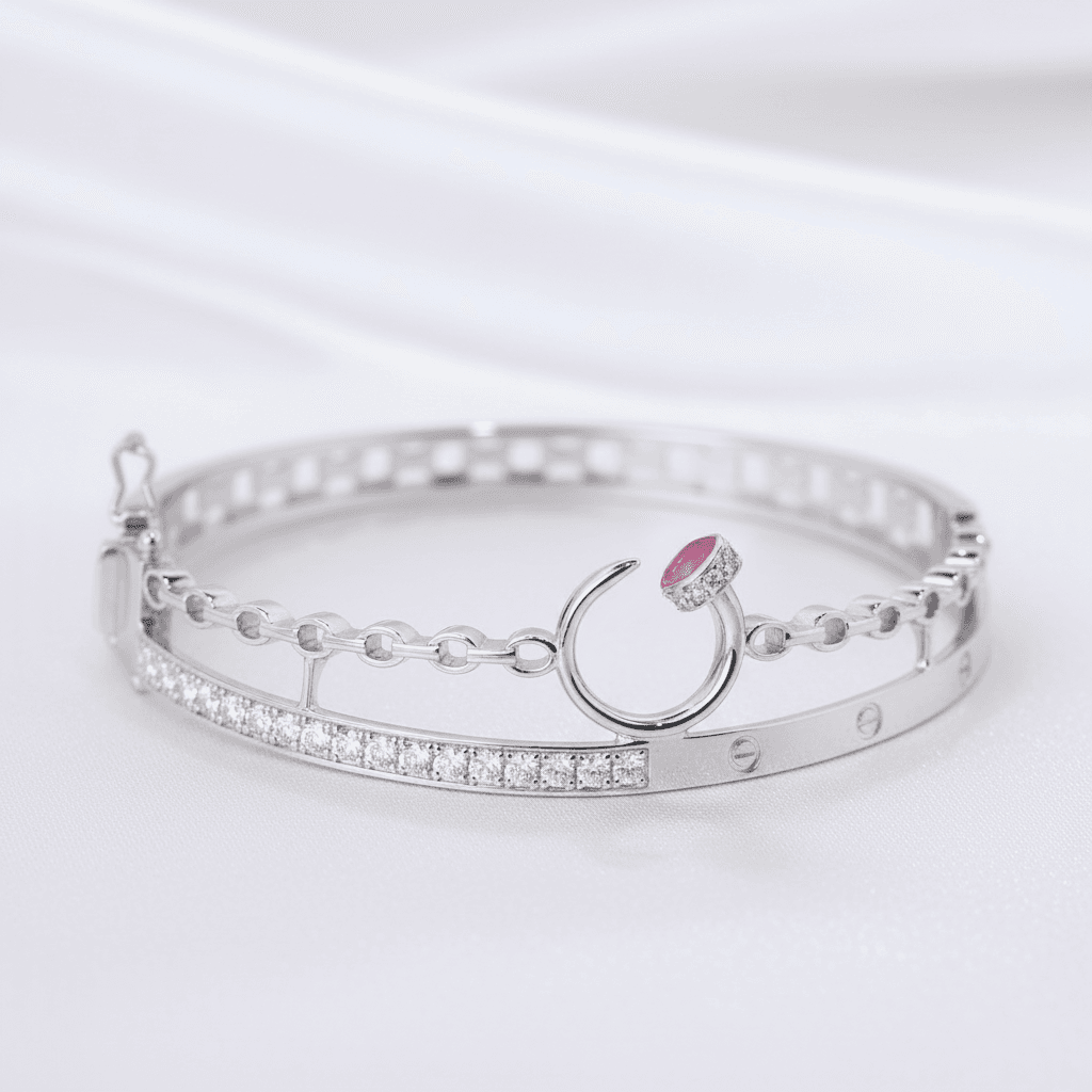 White Gold Layered Diamond Bangle Set