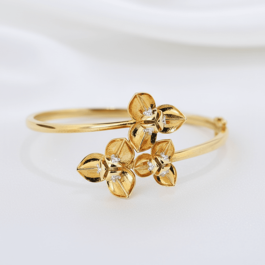 Gold Triple Flower Bypass Bangle