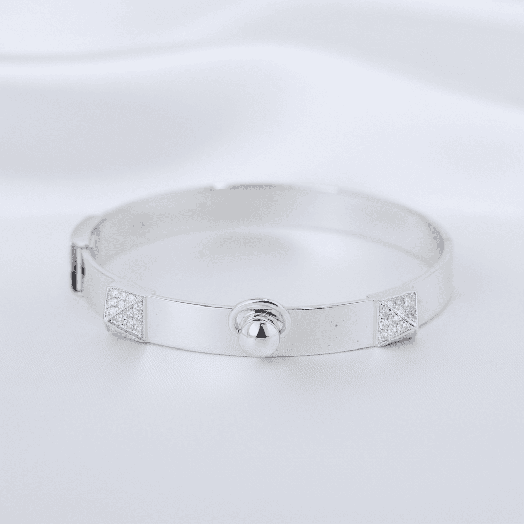 White Gold Pyramid Station Diamond Bangle