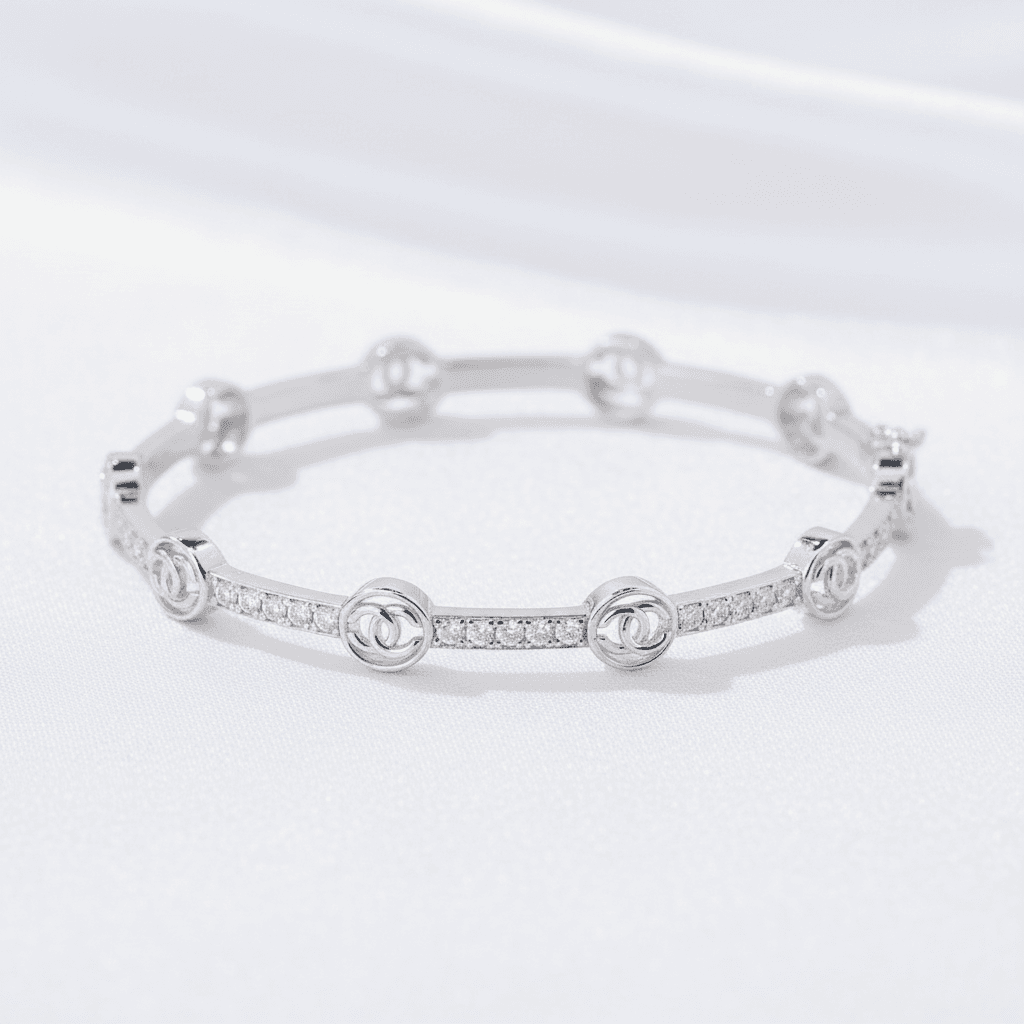 White Gold CC Station Diamond Bangle