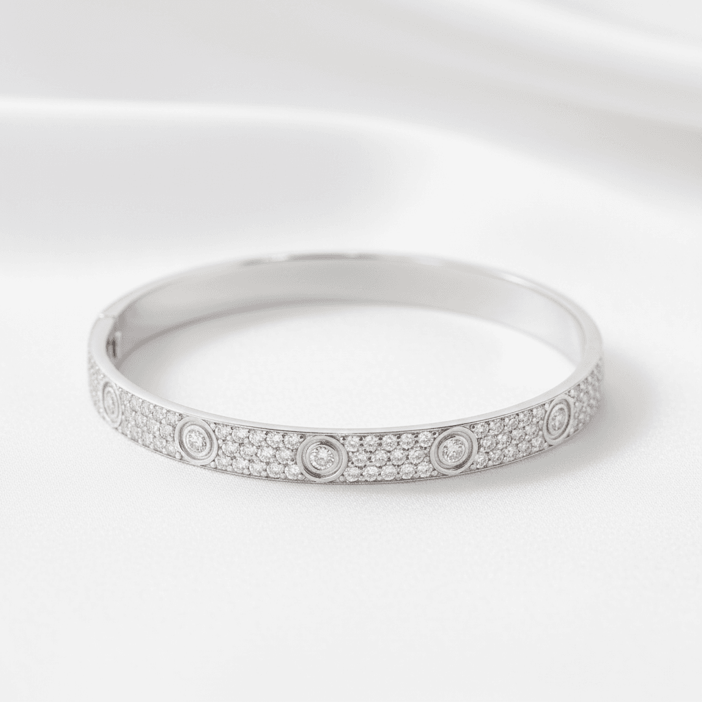 White Gold Full Pave Love Diamond Bangle