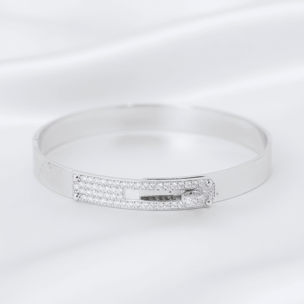 White Gold Lock-Motif Diamond Bangle
