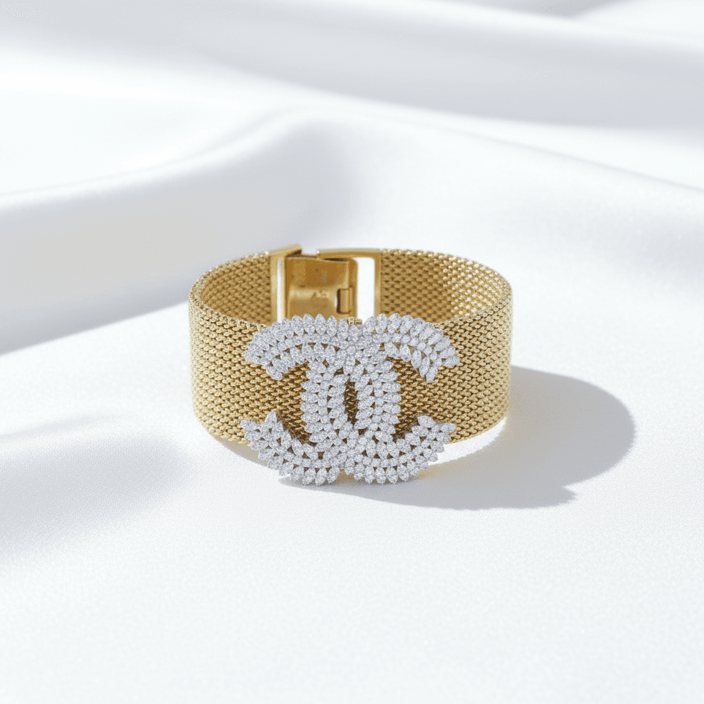 Gold Mesh Diamond CC Bracelet