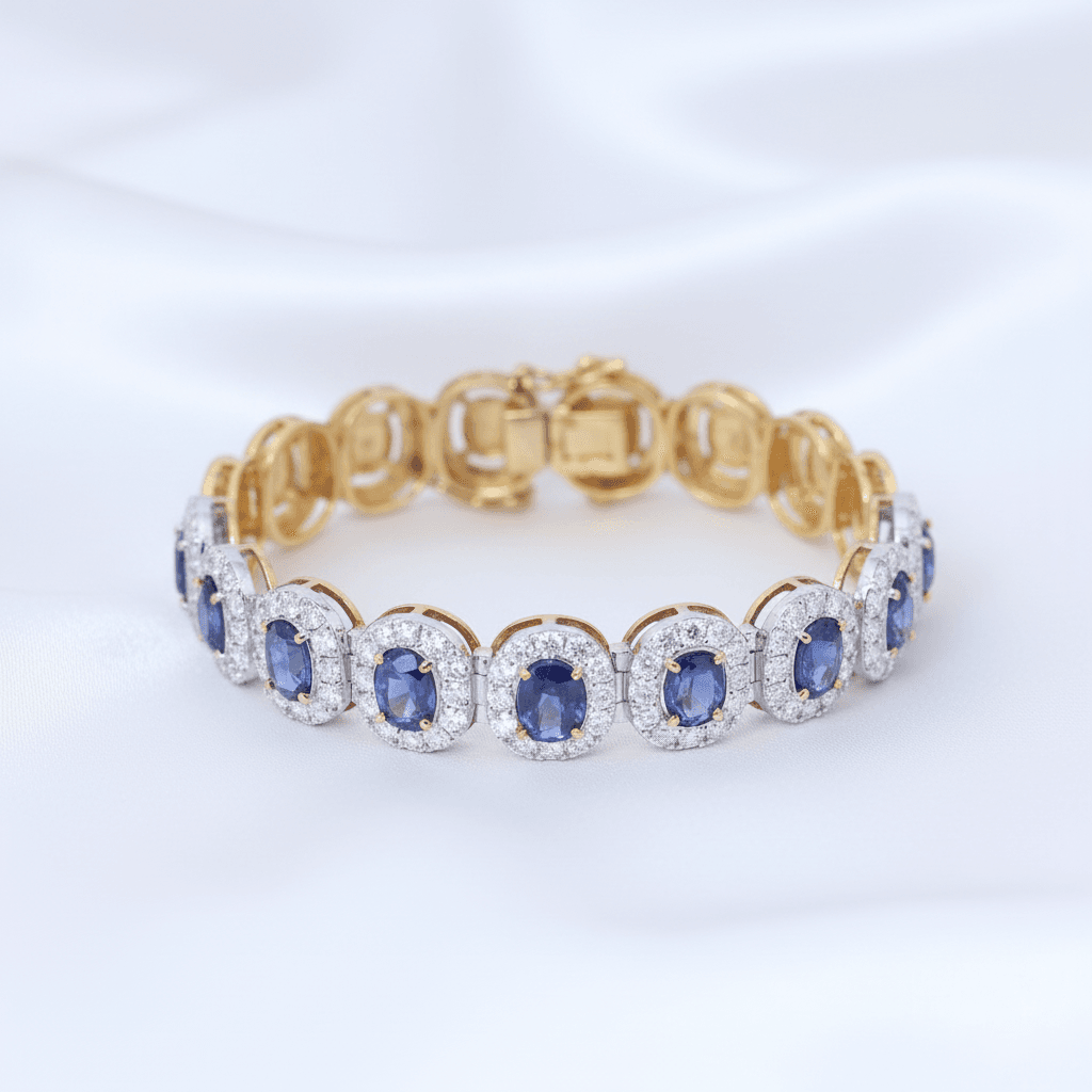 Blue Sapphire Diamond Halo Bracelet