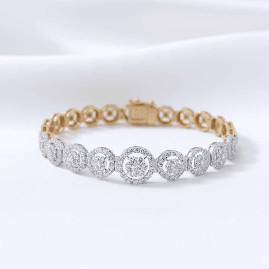 Round Halo Diamond Station Bracelet