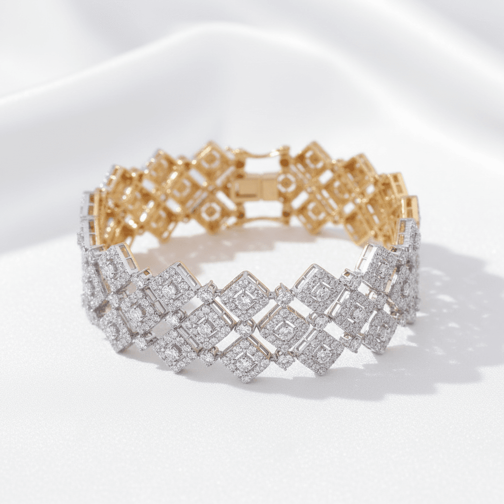 Square Halo Diamond Wide Bracelet