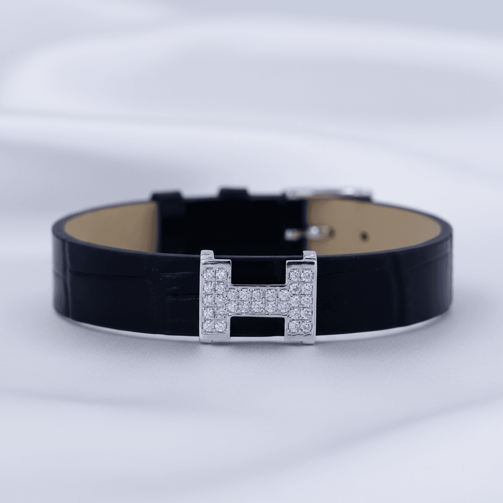 Leather Diamond H Buckle Bracelet