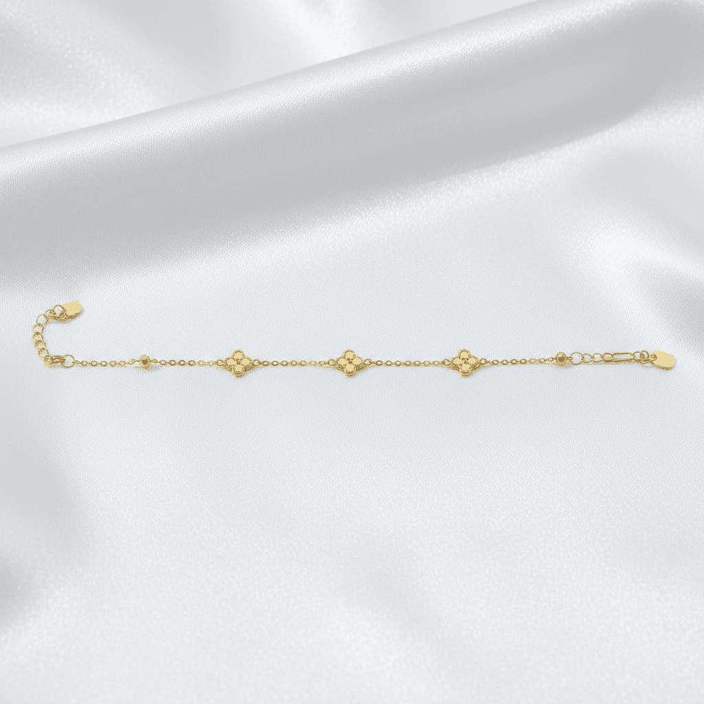 Gold Triple Clover Station Chain Bracelet