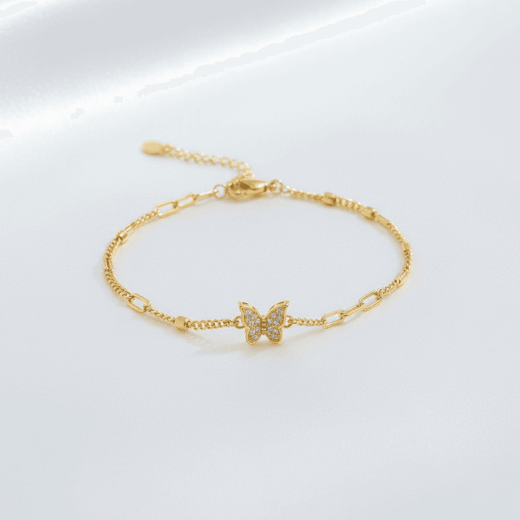 Gold Butterfly Charm Chain Bracelet