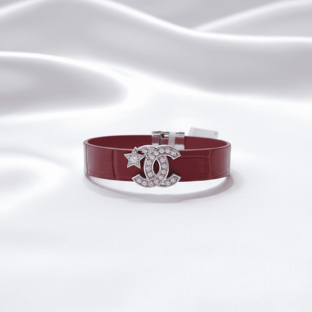 Red Leather CC Star Diamond Bracelet