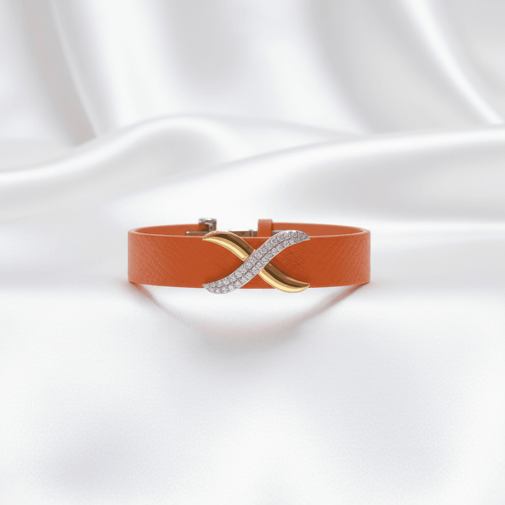 Orange Leather Infinity Diamond Bracelet