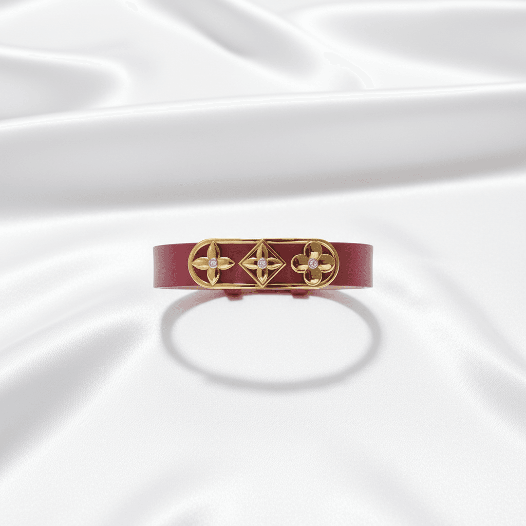 Red Leather LV Monogram Diamond Bracelet