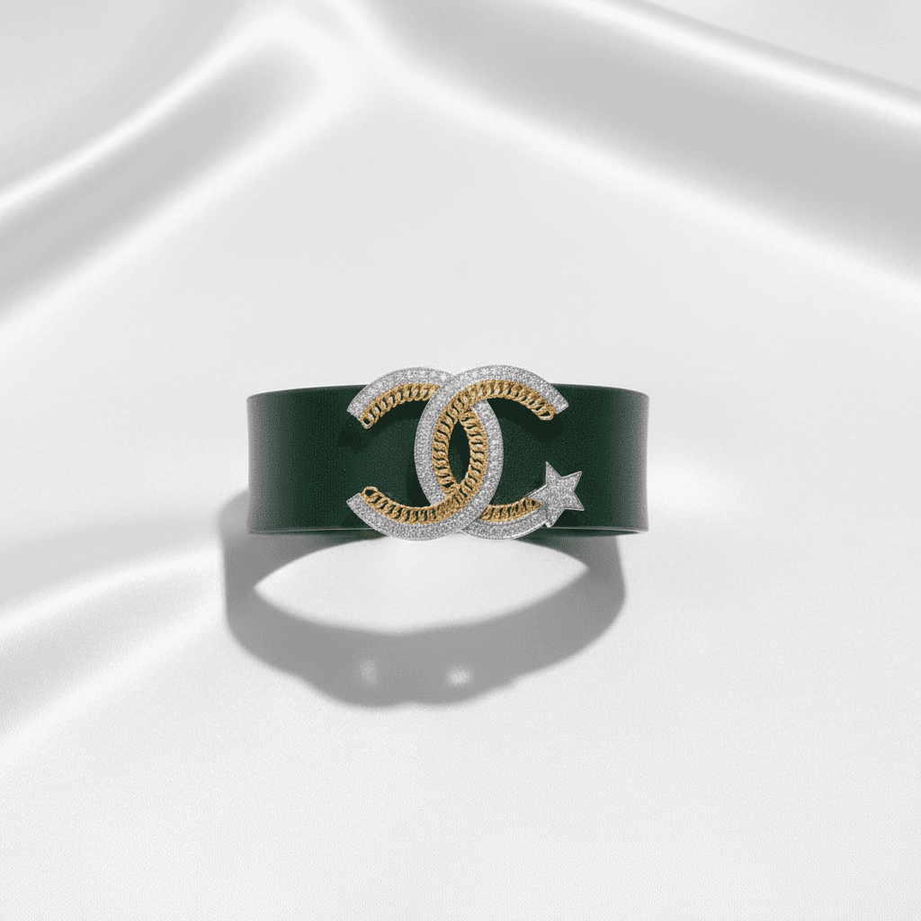 Green Leather CC Chain Star Diamond Bracelet