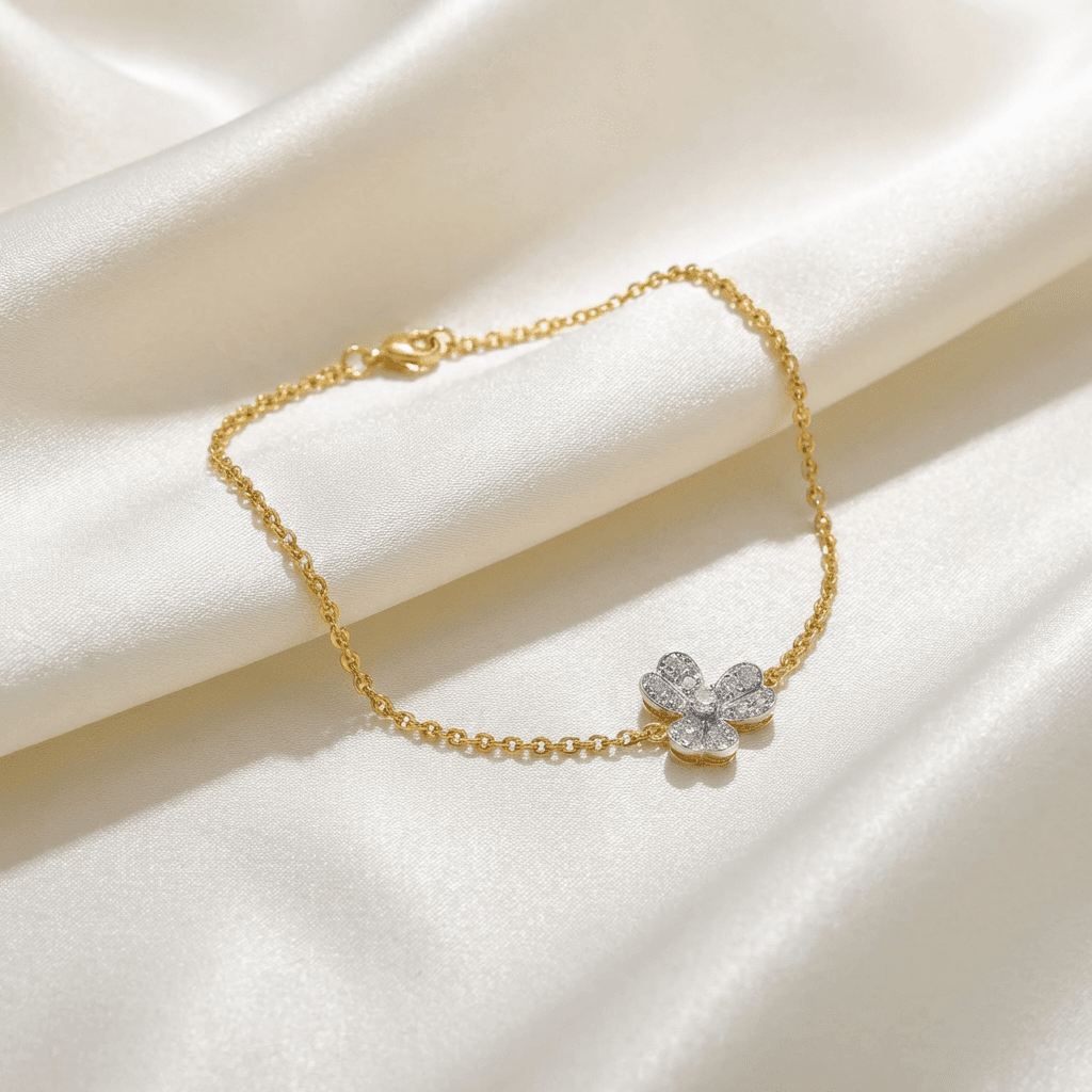 Diamond Flower Gold Chain Bracelet