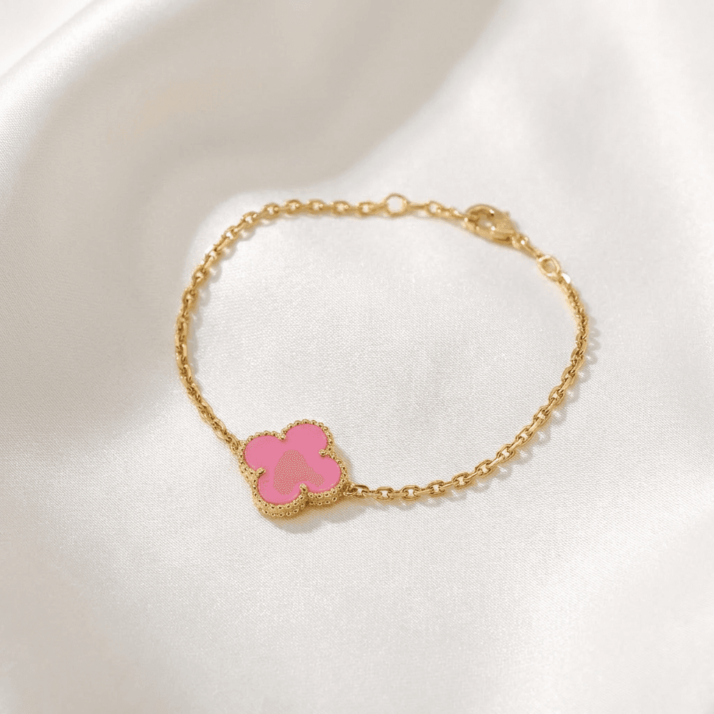 Pink Clover Gold Chain Bracelet