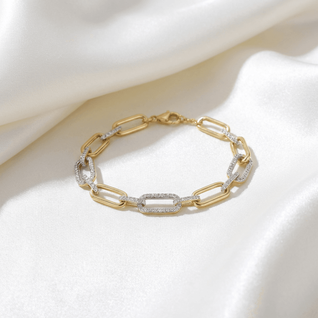 Two-Tone Diamond Paperclip Link Bracelet