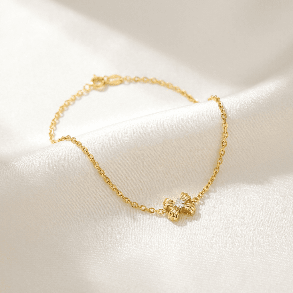 Gold Bow Diamond Chain Bracelet