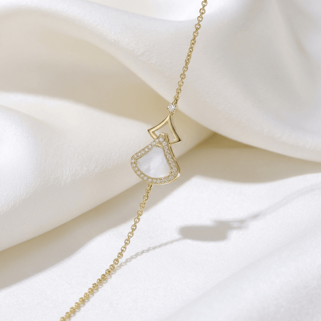 Mother of Pearl Fan Diamond Gold Bracelet