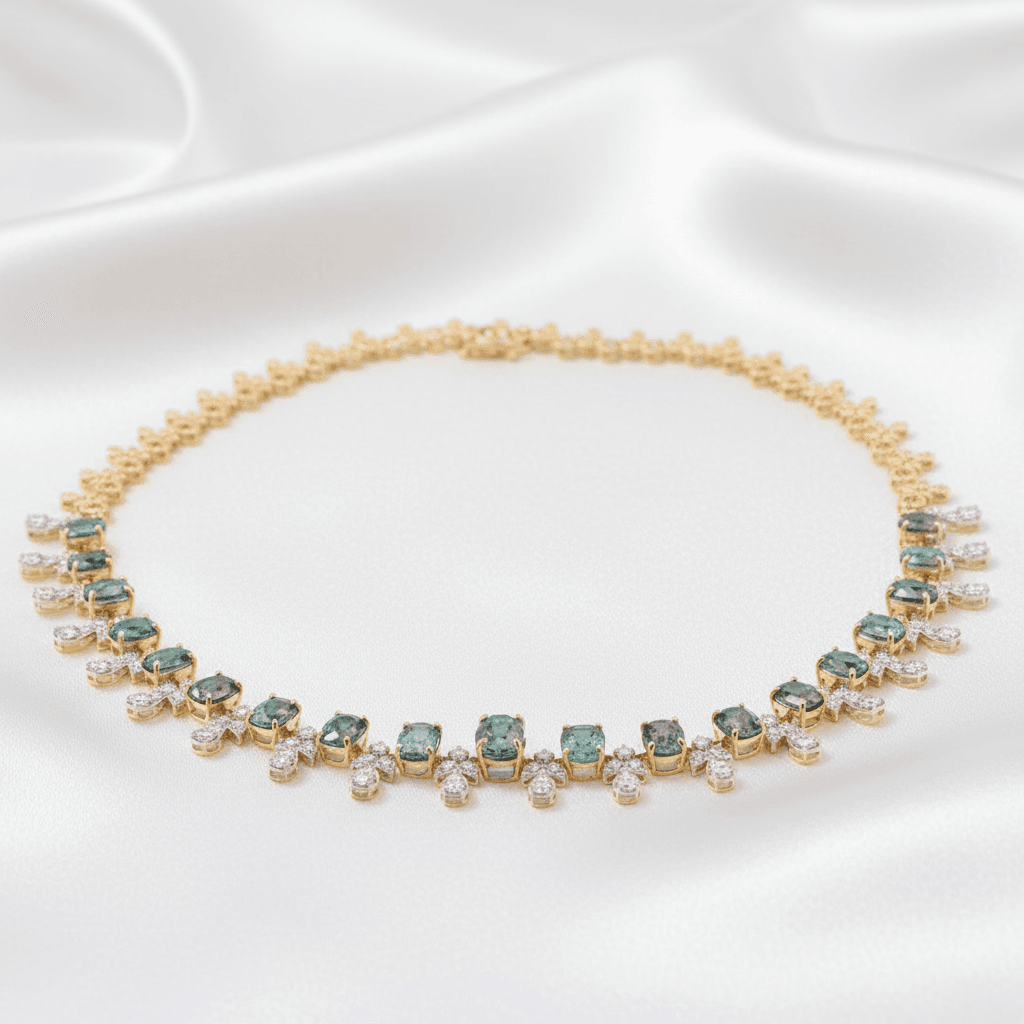 Gold Alexandrite Diamond Flower Station Necklace