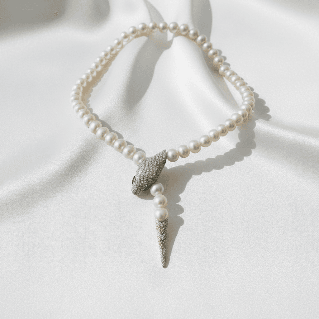 Pearl Coiled-Snake Diamond Emerald Eye Necklace
