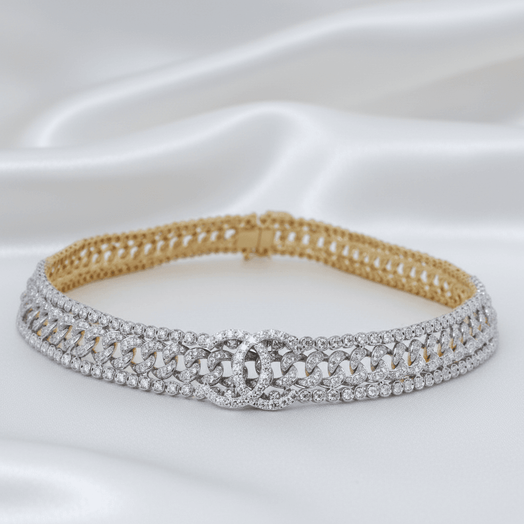 Two-Tone Gold Cuban Link Diamond Choker Necklace