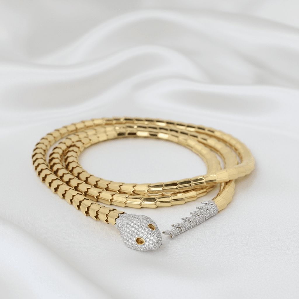 Gold Coiled-Snake Diamond Ruby Eye Necklace