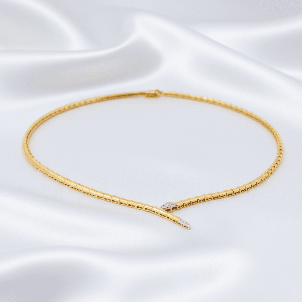 Gold Snake Bypass Diamond Choker Necklace