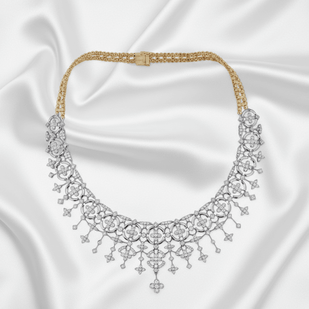 Two-Tone Filigree Floral Diamond Statement Necklace