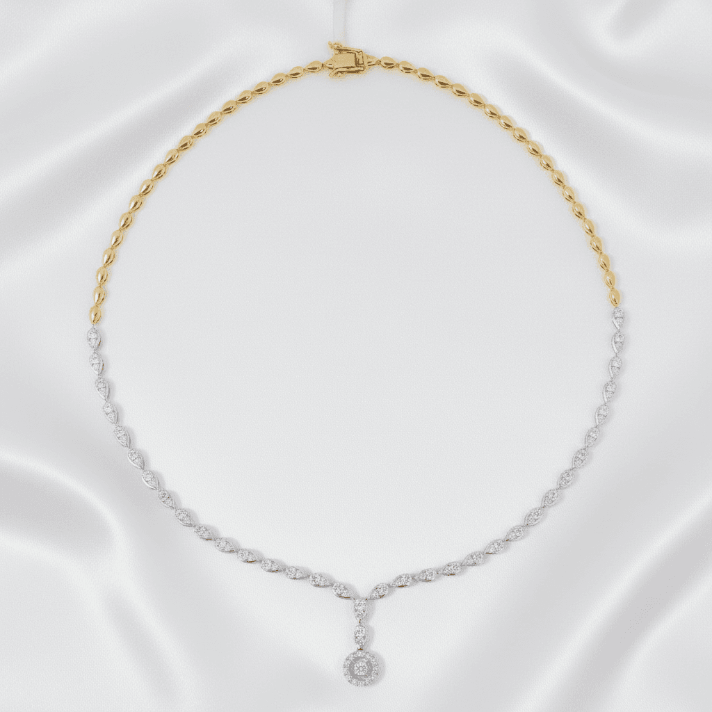 Two-Tone Marquise Diamond Halo Drop Necklace