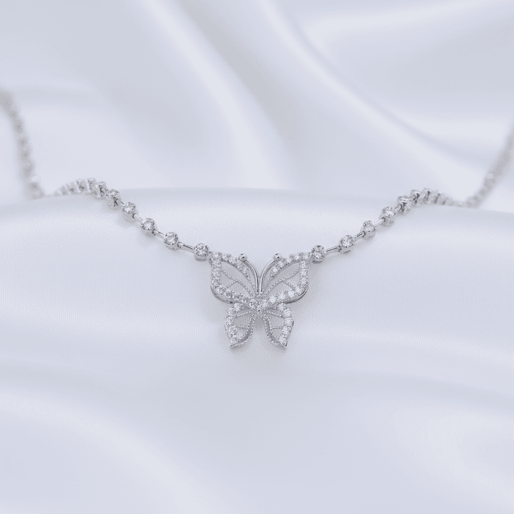 White Gold Diamond Butterfly Necklace