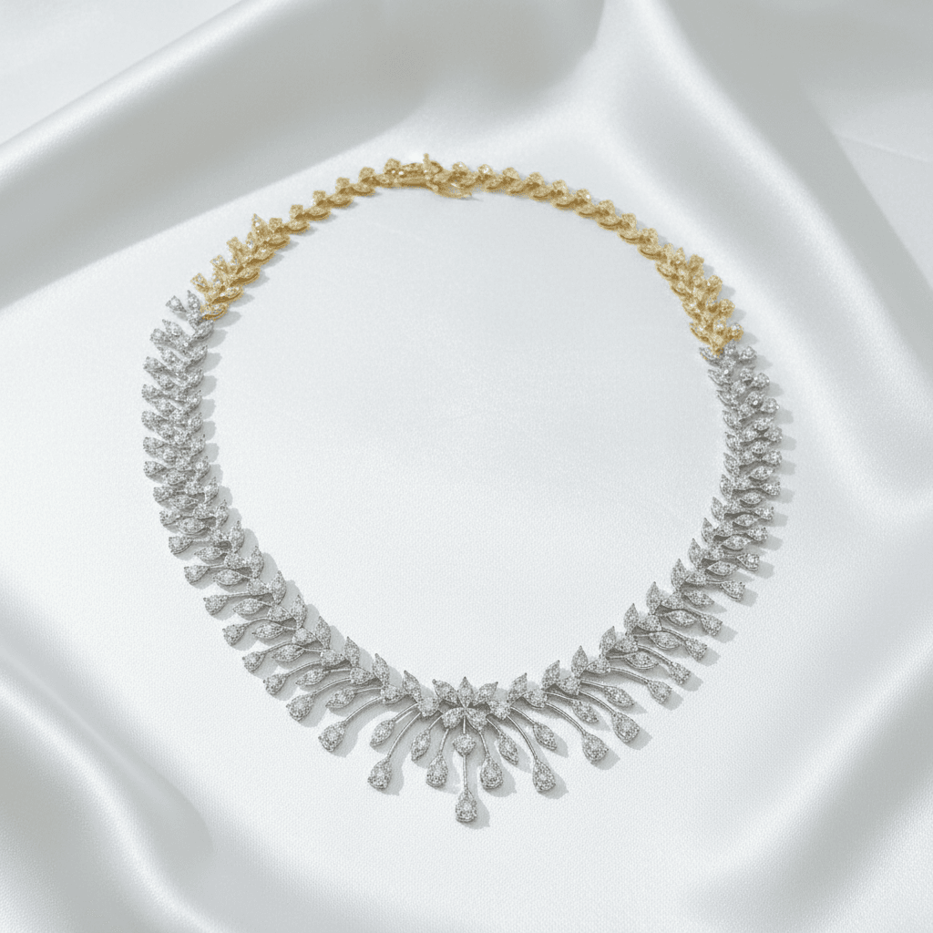Two-Tone Leaf Fringe Diamond Collar Necklace