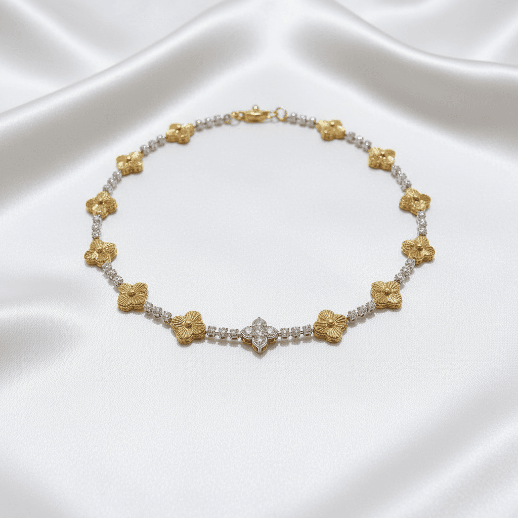 Two-Tone Gold & Diamond Flower Choker Necklace