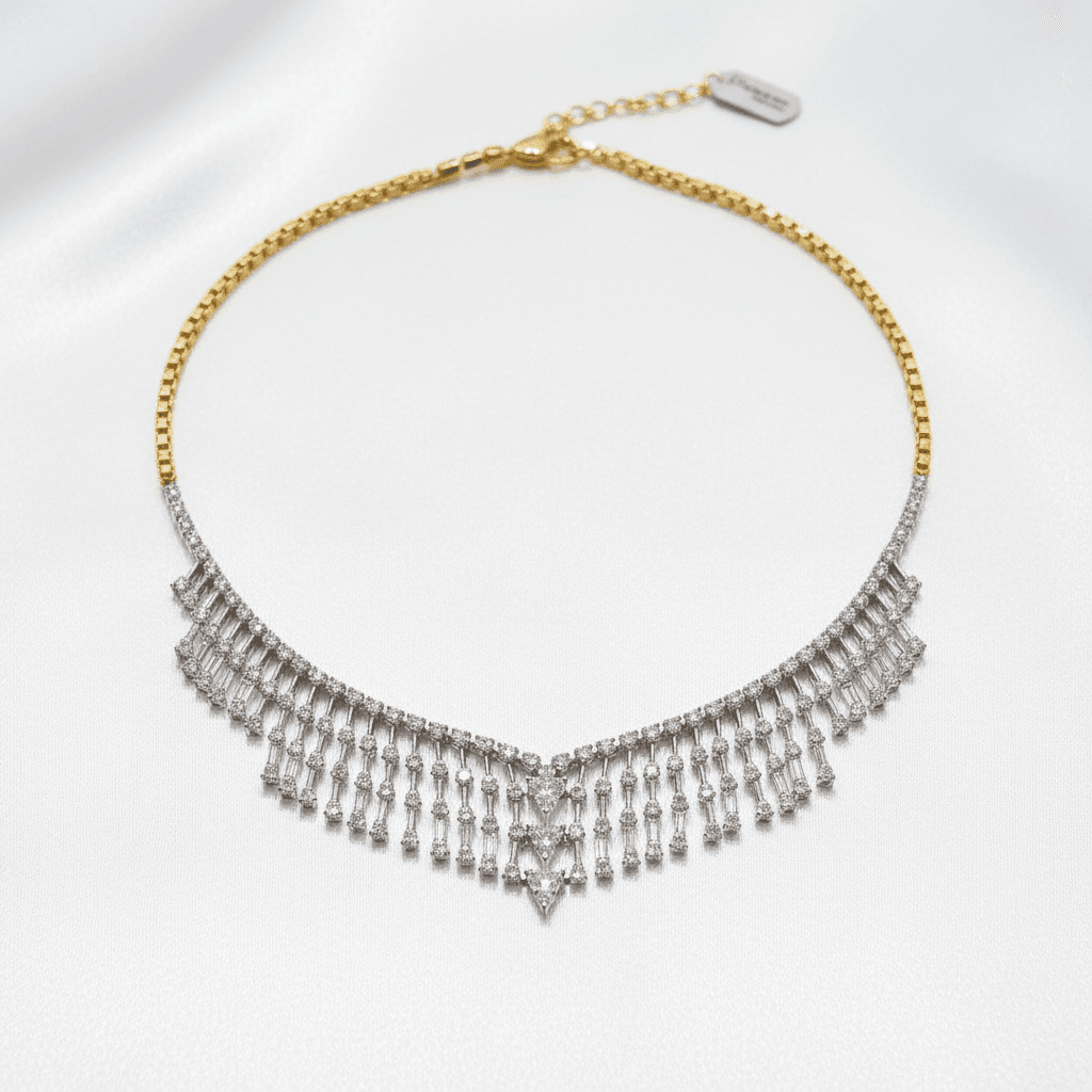 White Gold Diamond Fringe Choker Necklace
