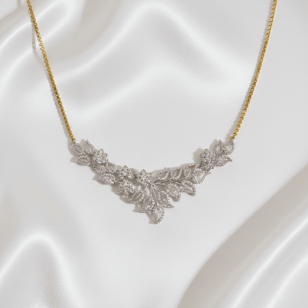 Two-Tone Floral Leaf Diamond Collar Necklace