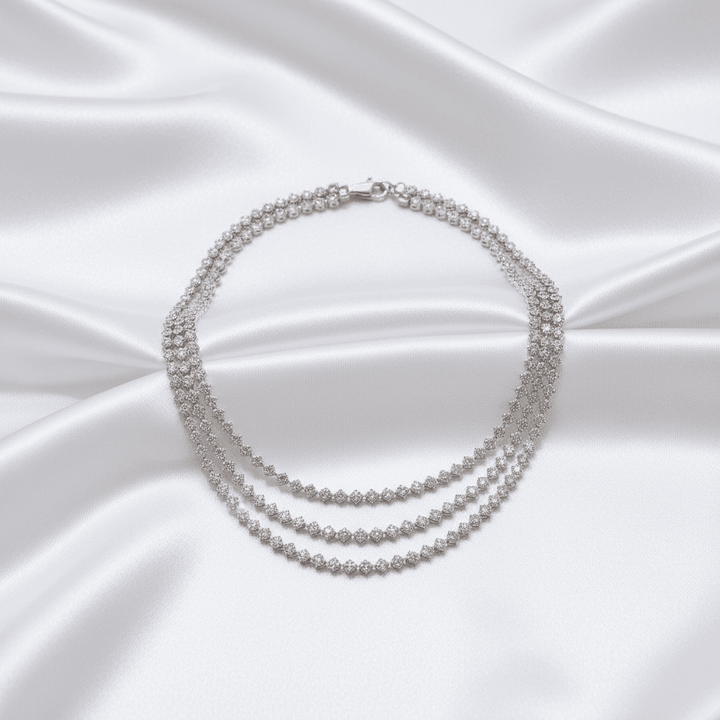 White Gold Layered Tennis Diamond Necklace Set