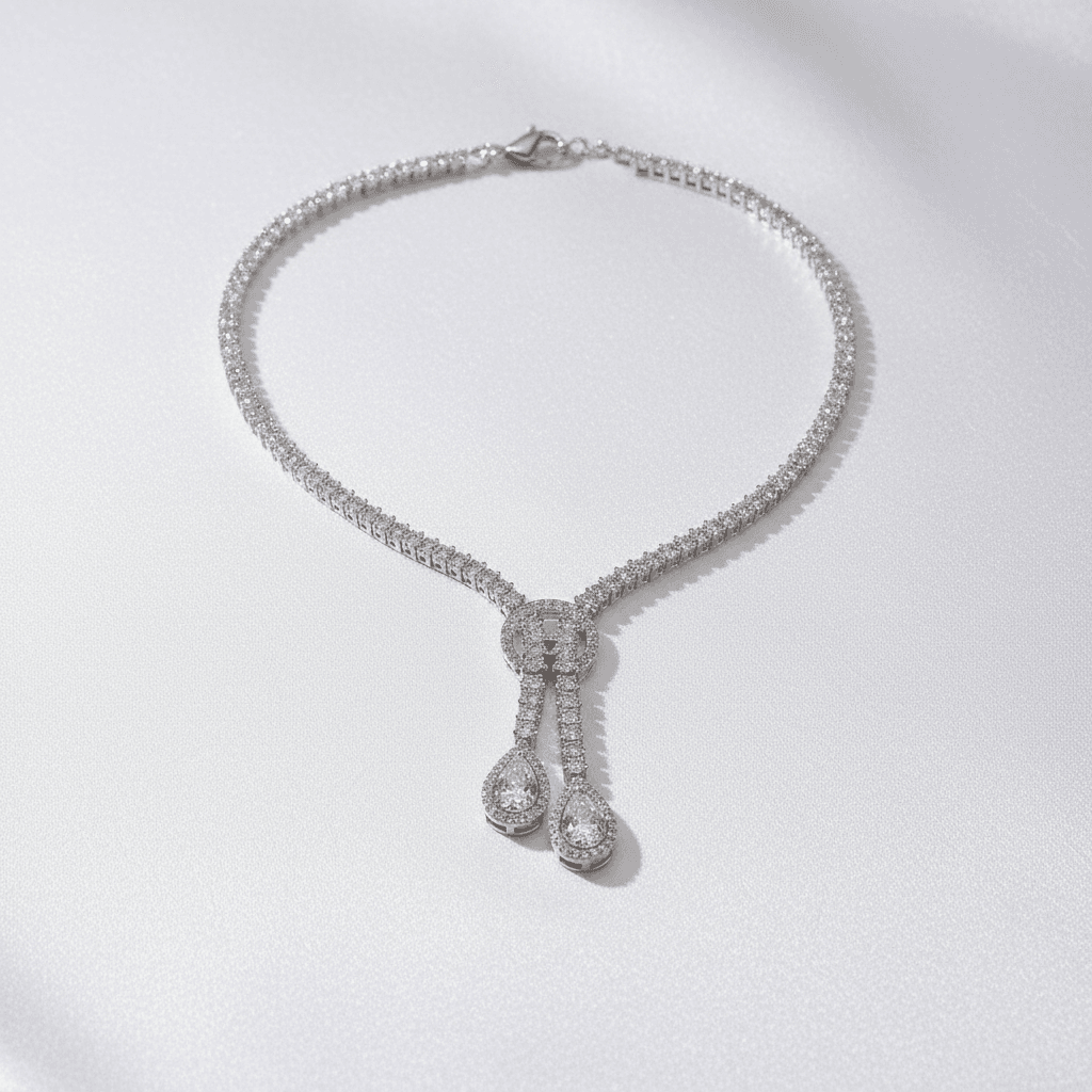 White Gold Lariat Teardrop Diamond Necklace