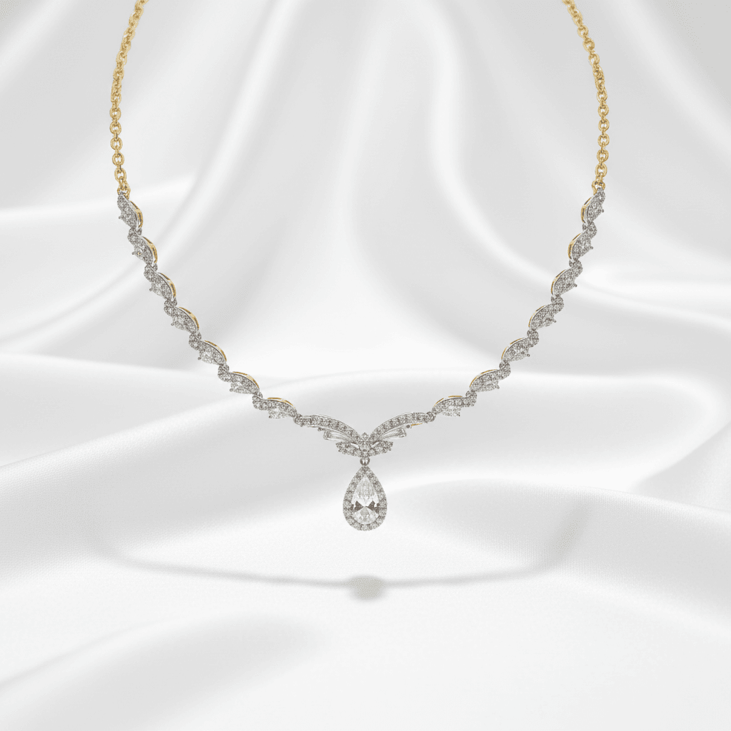 Pear Drop Diamond Pendant Necklace 18K Gold