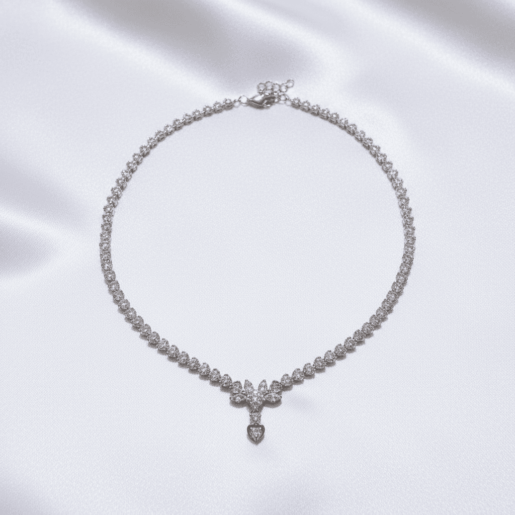Flower Center Diamond Drop Necklace