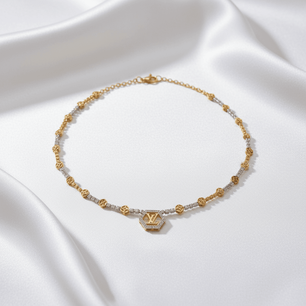 Gold Diamond Letter L Hexagon Necklace