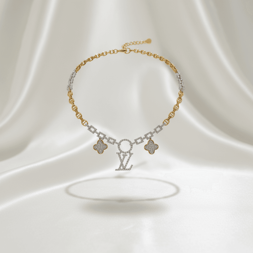 Luxury Diamond Necklace with Monogram Charm